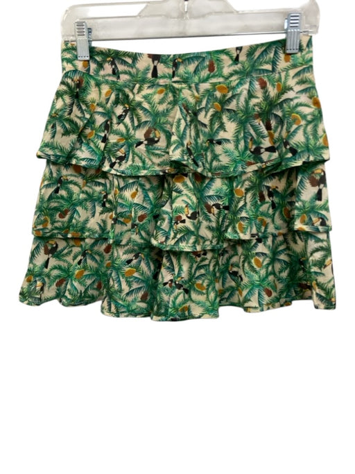 Farm Rio Size S Green Cotton Zip Back Printed Skirt Green / S