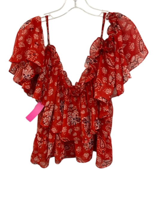 Misa Size XS Red Viscose Paisley Off Shoulder Mini Skirt Skirt Set Red / XS