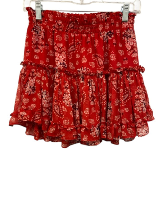 Misa Size XS Red Viscose Paisley Off Shoulder Mini Skirt Skirt Set Red / XS