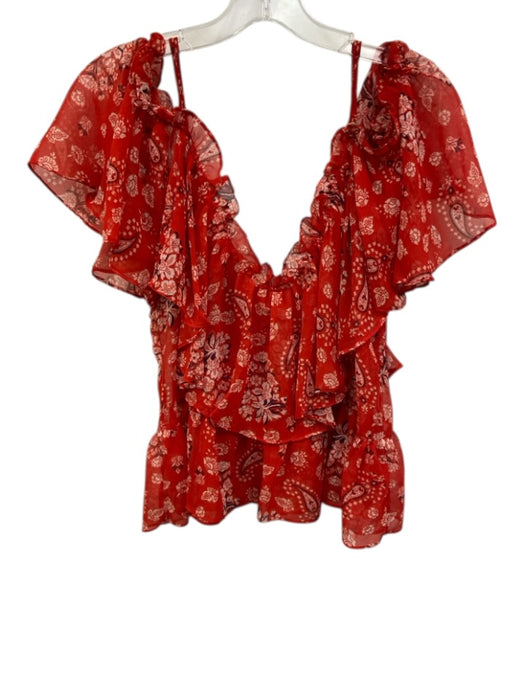 Misa Size XS Red Viscose Paisley Off Shoulder Mini Skirt Skirt Set Red / XS