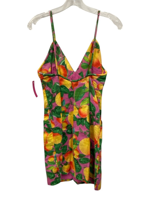 Farm Rio Size XS Purple Linen Button Detail Printed Pockets V Neck Dress Purple / XS