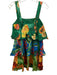 Farm Rio Size XS Green & Multi Cotton Tiered Sleeveless Printed Above Knee Dress Green & Multi / XS