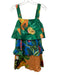 Farm Rio Size XS Green & Multi Cotton Tiered Sleeveless Printed Above Knee Dress Green & Multi / XS