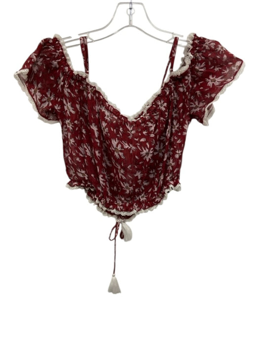 Poupette St. Barth Size XS Red, Pink & White Cotton Off Shoulder Printed Top Red, Pink & White / XS