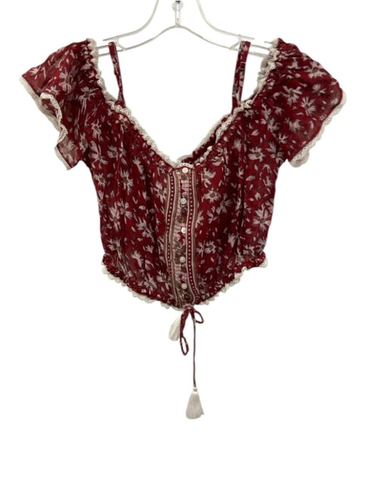 Poupette St. Barth Size XS Red, Pink & White Cotton Off Shoulder Printed Top Red, Pink & White / XS