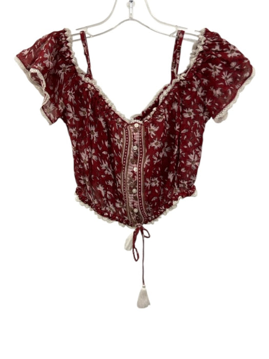 Poupette St. Barth Size XS Red, Pink & White Cotton Off Shoulder Printed Top Red, Pink & White / XS