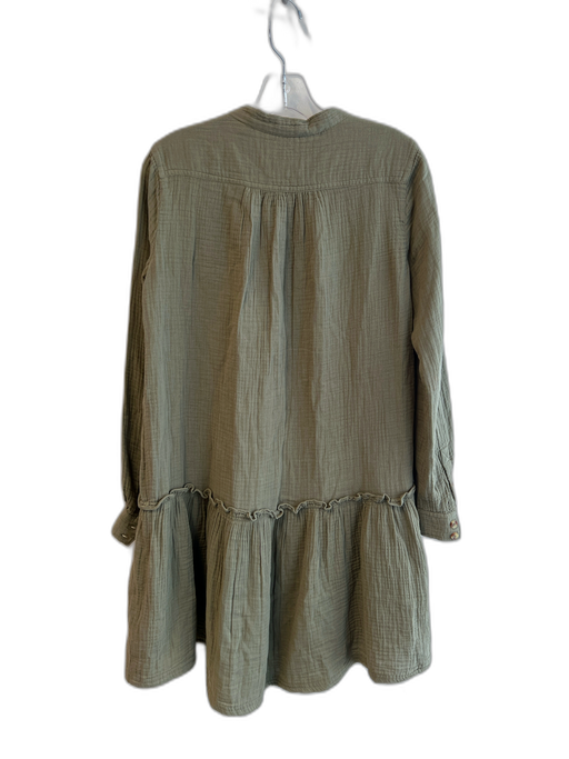 Maeve Size 2 Green Cotton Textured Button Down Long Sleeve Dress Green / 2