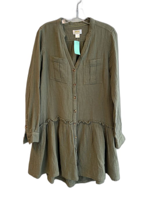 Maeve Size 2 Green Cotton Textured Button Down Long Sleeve Dress Green / 2