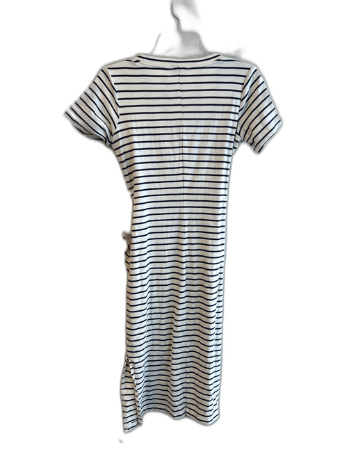 Evereve Size Small Ivory & Navy Cotton Striped Short Sleeve Round Neck Dress Ivory & Navy / Small