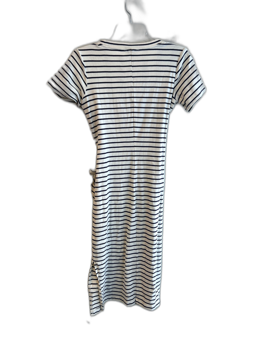 Evereve Size Small Ivory & Navy Cotton Striped Short Sleeve Round Neck Dress Ivory & Navy / Small