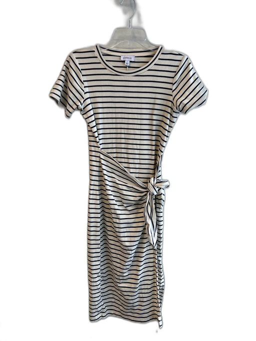 Evereve Size Small Ivory & Navy Cotton Striped Short Sleeve Round Neck Dress Ivory & Navy / Small