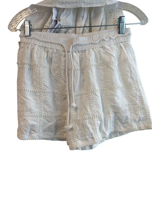 MNG Size 4 White Cotton Short Sleeve Drawstring Waist Patchwork Short Set White / 4