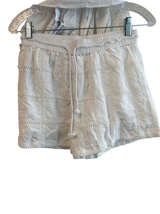 MNG Size 4 White Cotton Short Sleeve Drawstring Waist Patchwork Short Set White / 4