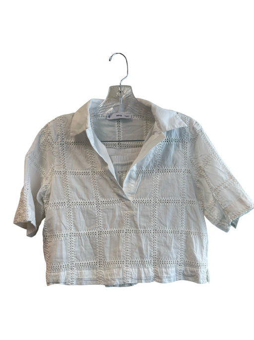 MNG Size 4 White Cotton Short Sleeve Drawstring Waist Patchwork Short Set White / 4