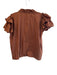Sofia Size Est Small Brown Cotton Short Ruffle Sleeve V Neck Tie At Neck Top Brown / Est Small