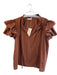 Sofia Size Est Small Brown Cotton Short Ruffle Sleeve V Neck Tie At Neck Top Brown / Est Small