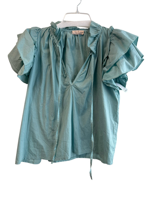 Sofia Size Est Small Light Green Cotton Short Ruffle Sleeve V Neck Top Light Green / Est Small