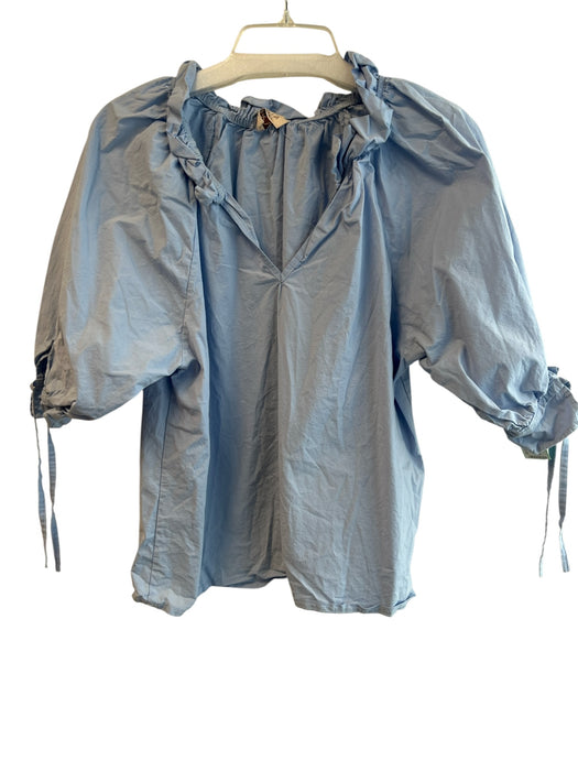Sofia Size Est Small Light Blue Cotton Half Sleeve V Neck Ruffle Neck Top Light Blue / Est Small