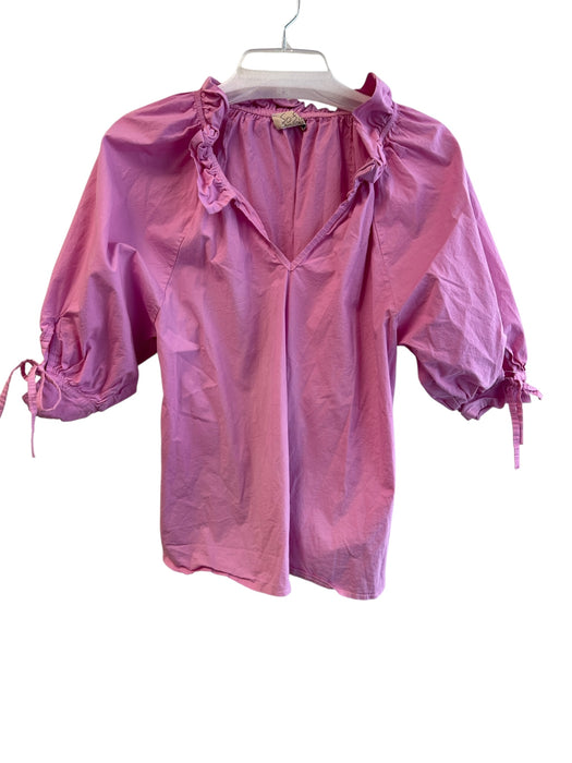 Sofia Size Est Small Pink Cotton Half Sleeve V Neck Ruffle Neck Top Pink / Est Small