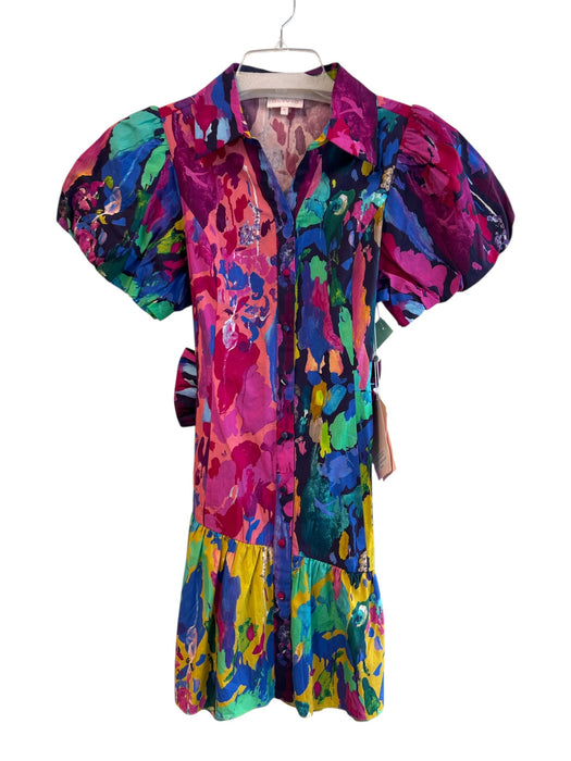 Alivia Size Medium Blue, Green & Multi Cotton Paint Splatter Button Down Dress Blue, Green & Multi / Medium