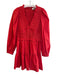 Sea New York Size 4 Red Cotton Blend Long puff sleeve V Neck Back Zip Dress Red / 4