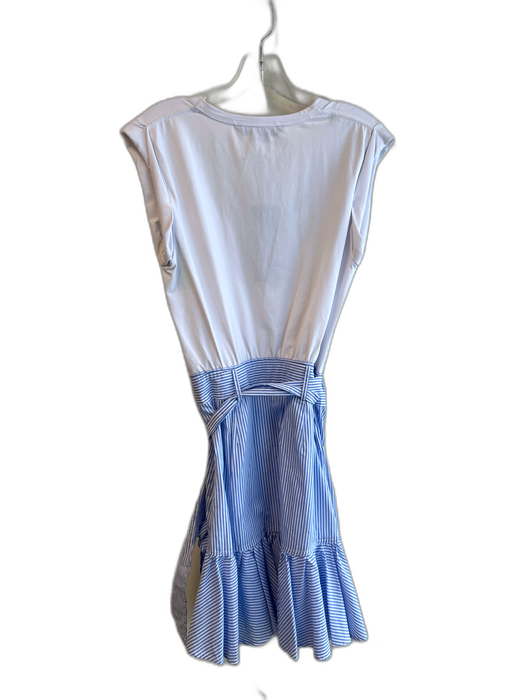 Veronica Beard Size Small White & Blue Cotton Scoop Neck Striped Side Zip Dress White & Blue / Small