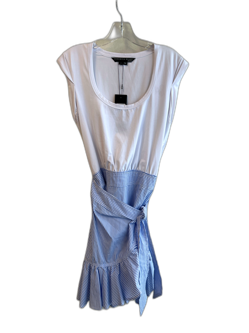 Veronica Beard Size Small White & Blue Cotton Scoop Neck Striped Side Zip Dress White & Blue / Small