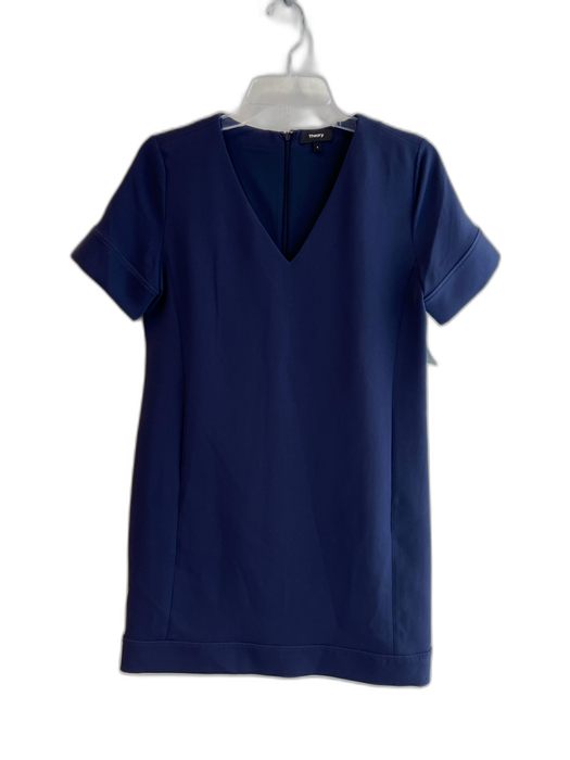Theory Size 4 Navy Triacetate Blend Short Sleeve V Neck Side Pocket Dress Navy / 4