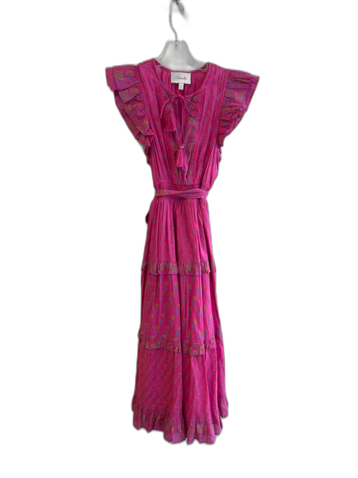 Cleobella Size Small Pink & Multi Organic Cotton Sleeveless Ruffles Tiered Dress Pink & Multi / Small