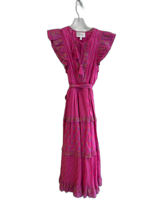 Cleobella Size Small Pink & Multi Organic Cotton Sleeveless Ruffles Tiered Dress Pink & Multi / Small