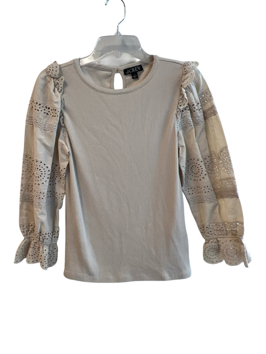 J Crew Size Small Ecru Cotton Blend Long Sleeve Eyelet Detail Ribbed Bodice Top Ecru / Small