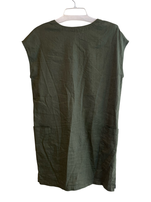 Theory Size Small Green Linen & Viscose Drop Shoulder Round Split Neck Dress Green / Small