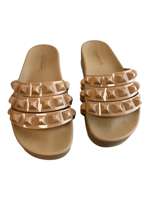 Carmen Sol Shoe Size 37 Dark Tan Rubber Platform 3 Strap Open Toe Slide Shoes Dark Tan / 37