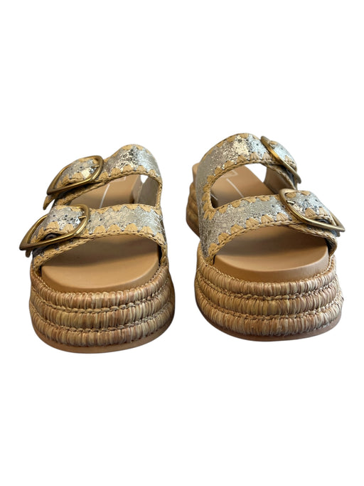 Dolce Vita Shoe Size 7 Silver & tan Leather & Straw Double Band 2 Buckles Shoes Silver & tan / 7