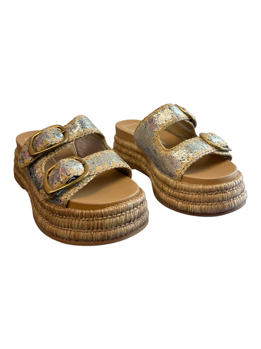 Dolce Vita Shoe Size 7 Silver & tan Leather & Straw Double Band 2 Buckles Shoes Silver & tan / 7