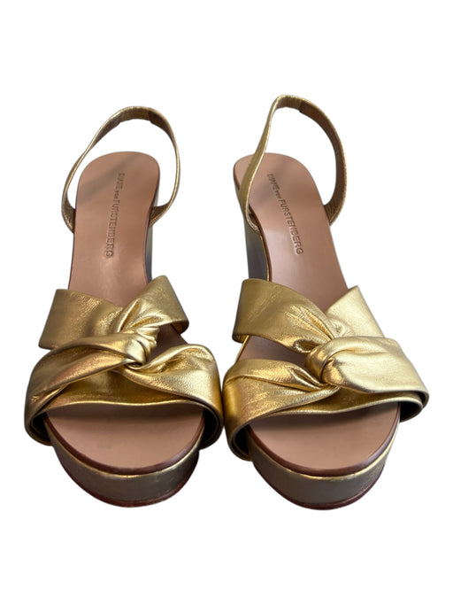 Diane Von Furstenberg Shoe Size 7 Gold Leather Twist Knot Slingback Sandal Shoes Gold / 7