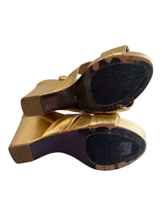 Diane Von Furstenberg Shoe Size 7 Gold Leather Twist Knot Slingback Sandal Shoes Gold / 7