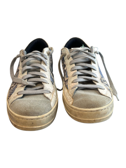 P448 Shoe Size 38 Blue & Gray Leather & Suede Round Toe lace up Low Top Shoes Blue & Gray / 38