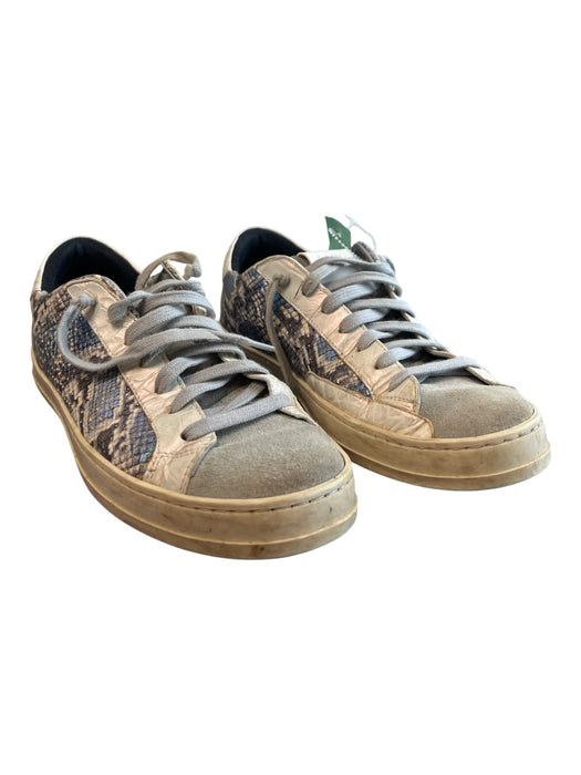 P448 Shoe Size 38 Blue & Gray Leather & Suede Round Toe lace up Low Top Shoes Blue & Gray / 38