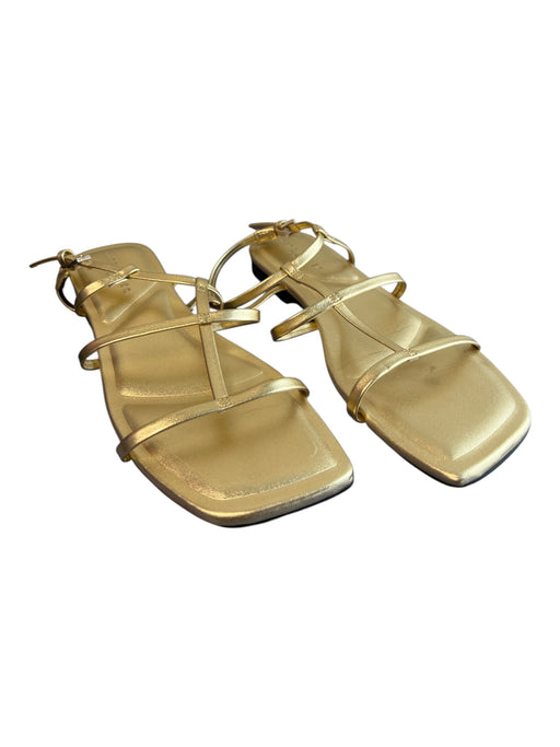 Marc Fisher Shoe Size 6.5 Gold Leather Square Toe Ankle Buckle Strappy Shoes Gold / 6.5