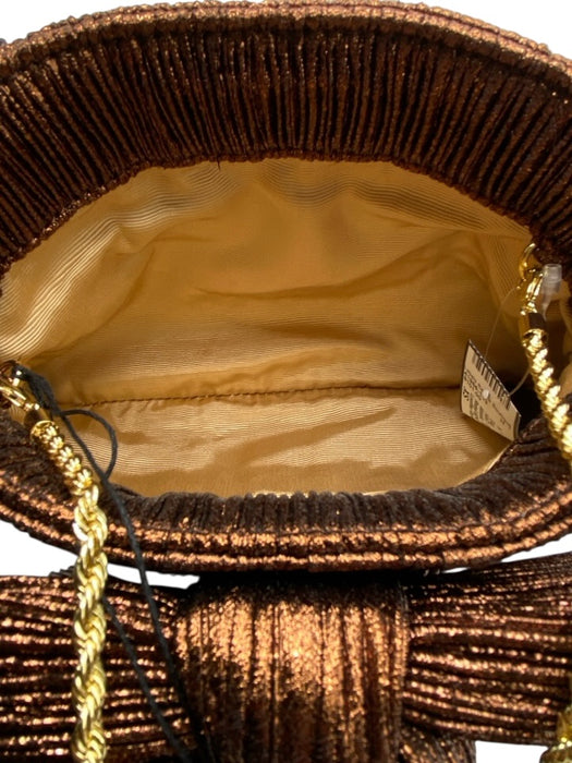 Loeffler Randall Copper Brown Textile Pleated Metallic Bow Chain Strap Bag Copper Brown / XS