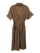En Saison Size S Brown & White Cotton Striped Short Cuffed Sleeve Collar Dress Brown & White / S