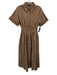 En Saison Size S Brown & White Cotton Striped Short Cuffed Sleeve Collar Dress Brown & White / S