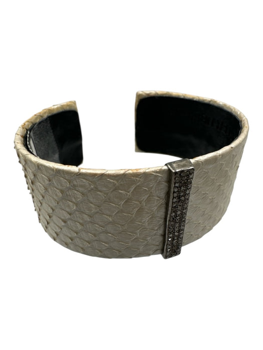 S. Carter Designs White & Silver Python Pave Diamonds Cuff Bracelet White & Silver
