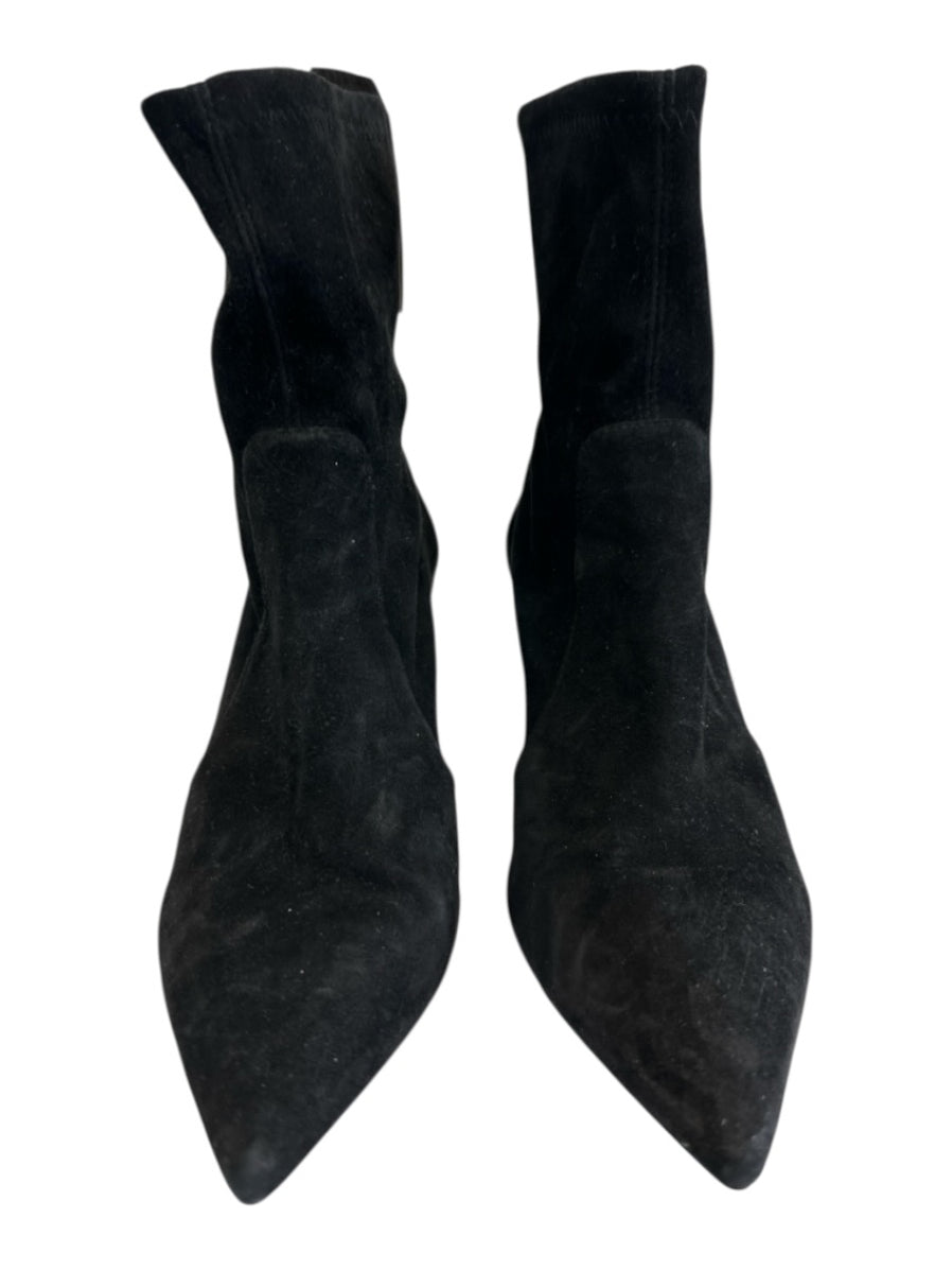 Stuart Weitzman Shoe Size 8 Black Suede Pointed Toe Block Heel Sock ...