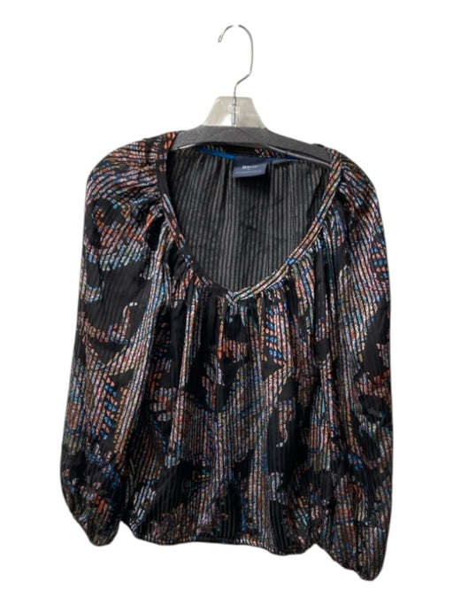 Maeve Size XS Black & Multi Poly Blend Long puff sleeve Stripe Accent Blouse Black & Multi / XS