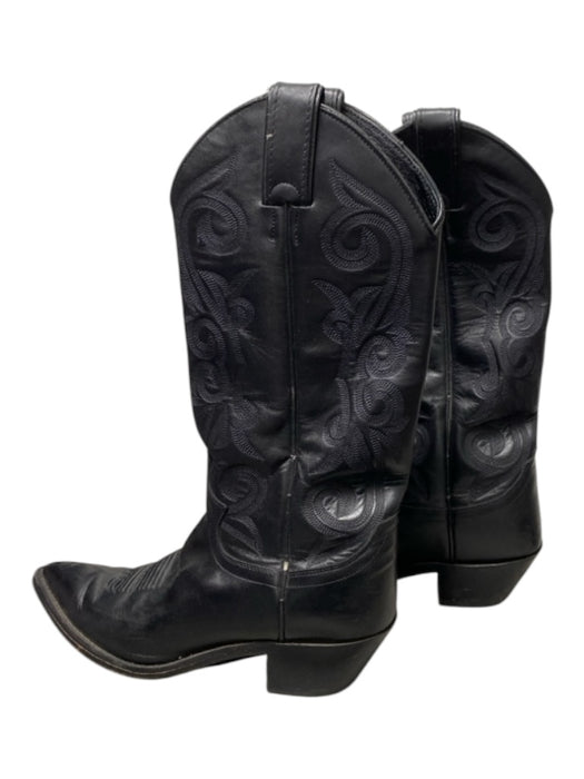 Justin Shoe Size Est 7.5 Black Leather Cowboy Pointed Toe Mid Calf Western Boots Black / Est 7.5