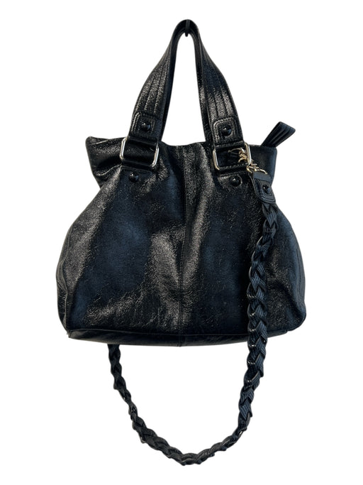 Elliot Lucca Black Leather Braided Detail 2 Strap Top Zip Bag Black / Large