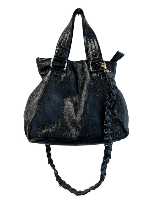 Elliot Lucca Black Leather Braided Detail 2 Strap Top Zip Bag Black / Large