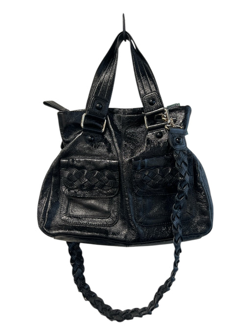 Elliot Lucca Black Leather Braided Detail 2 Strap Top Zip Bag Black / Large
